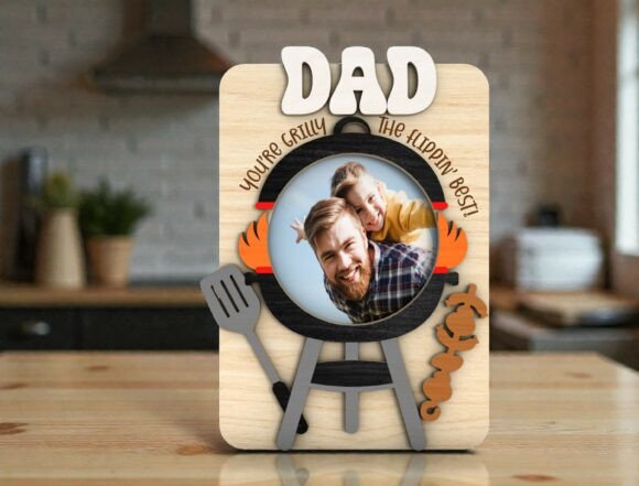 Dad Grilling Photo Frame SVG for Laser Cutting