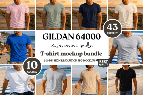 Gildan 64000 Summer Male T-Shirt Mockups
