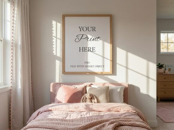 Pink Nursery Frame Mockup Kids Bed
