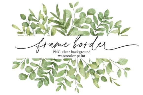 Watercolor Green Leaves Border, Clipart